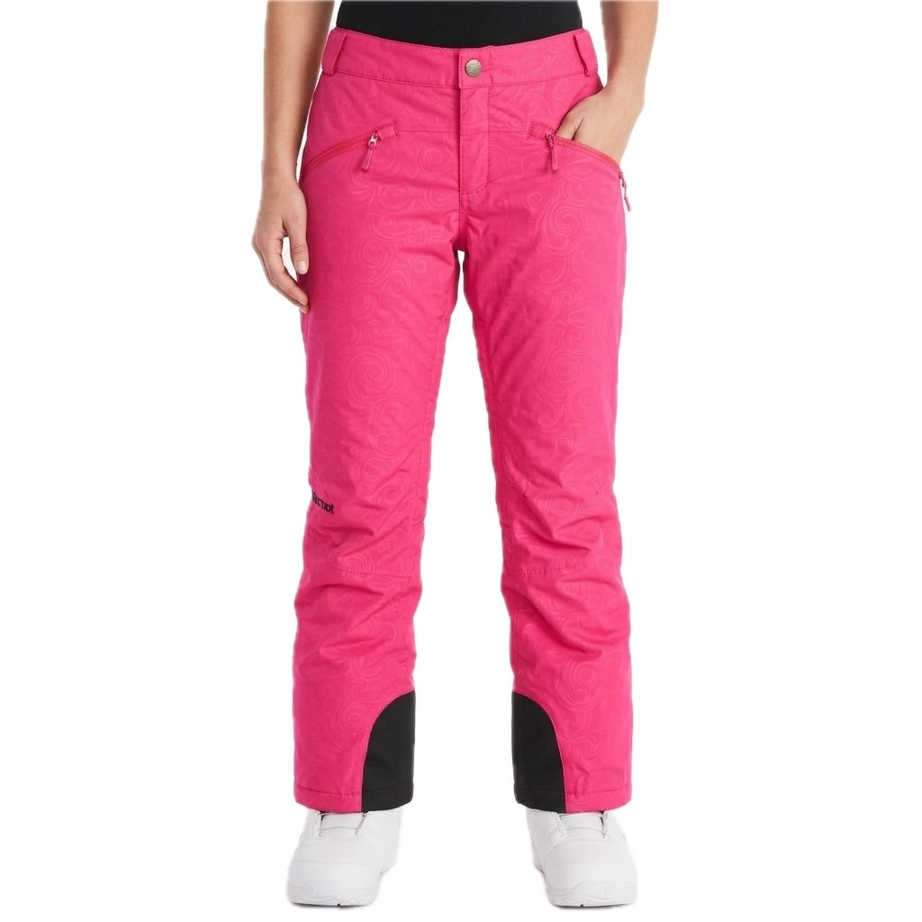 Marmot Fuchsia Pink Swirl Black Accent Insulated Ski Snow Pants Size S Pockets